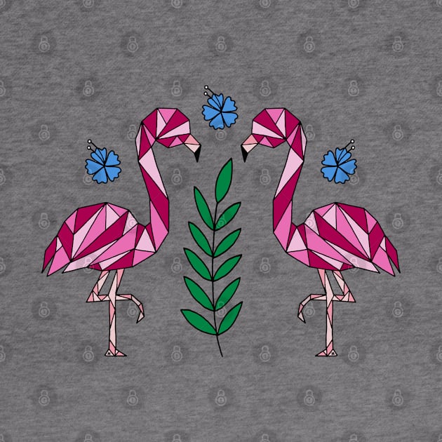 Geometric Flamingos and Hibiscus Flowers by HLeslie Design